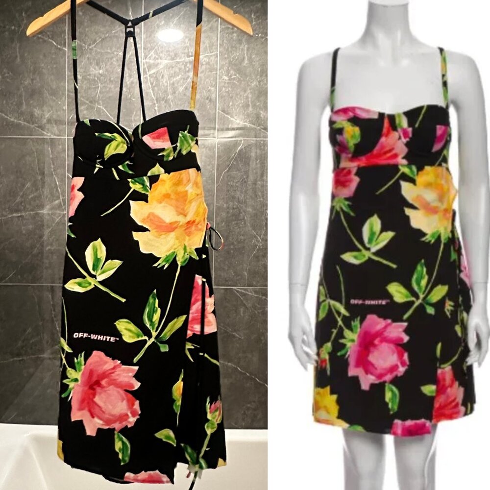 Off-White Floral Print Mini Dress | Size 2 (38) | Seen on Emily In Paris